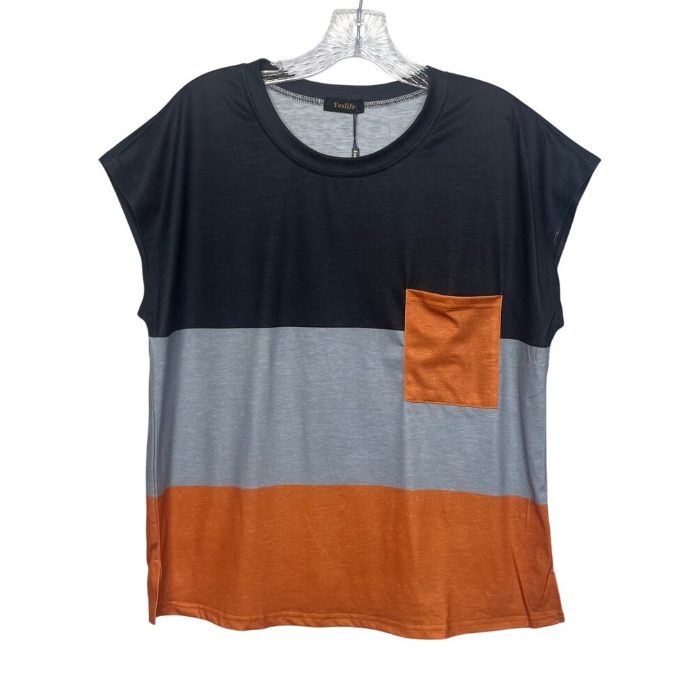 Yeslife Colorblock Tshirt Large New Pocketed Casual Lightweight Summer